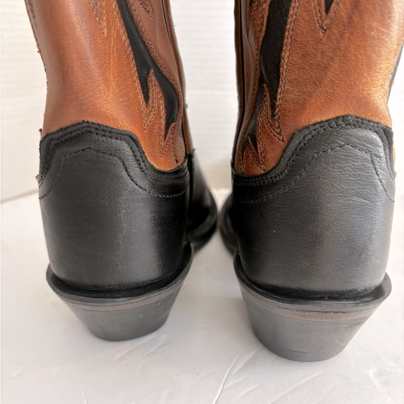 NWOT OLD WEST COWGIRL LEATHER CUSHIONED SOLE BLACK CAMEL TAN INLAY BOOTS SZ 9 - Picture 6 of 15